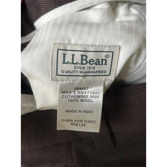 L.L. BEAN Brown 100% Wool Flat Dress Pants Men's Size 36x34 Mid-Heavyweight - Picture 5 of 6